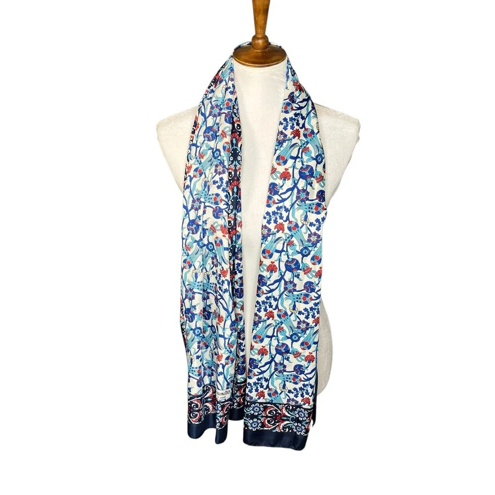Ottoman Ipek Silk Scarf Wrap Floral Long Rectangle Old Money Luxury Preppy Chic